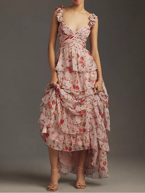 Mac Duggal Dresses & Skirts - Ieena Mac Duggal Floral Ruffled Sleeveless Draped Maxi Dress Size 16